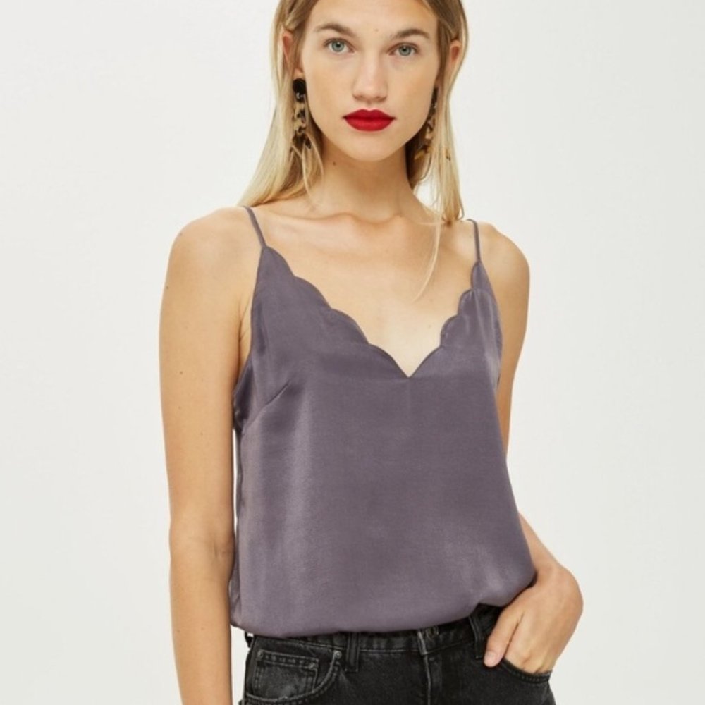 Topshop Satin Scallop Tank Grey
